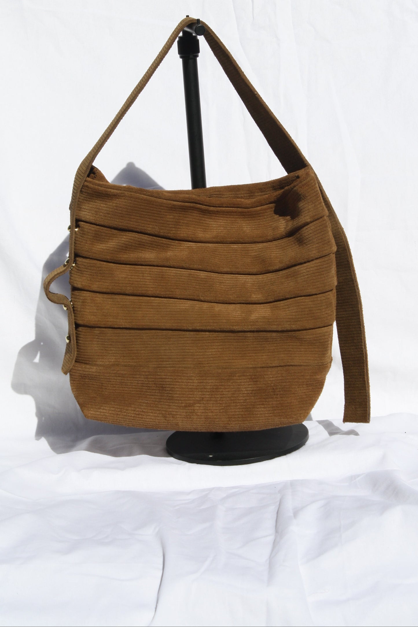 Brown Ribbed Suede Bucket Bag - Sample 5
