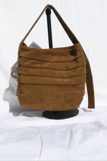 Brown Ribbed Suede Bucket Bag - Sample 5