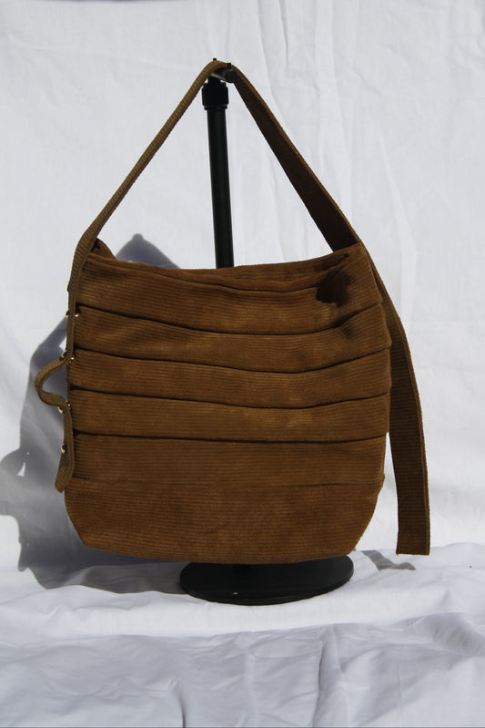 Brown Ribbed Suede Bucket Bag - Sample 5