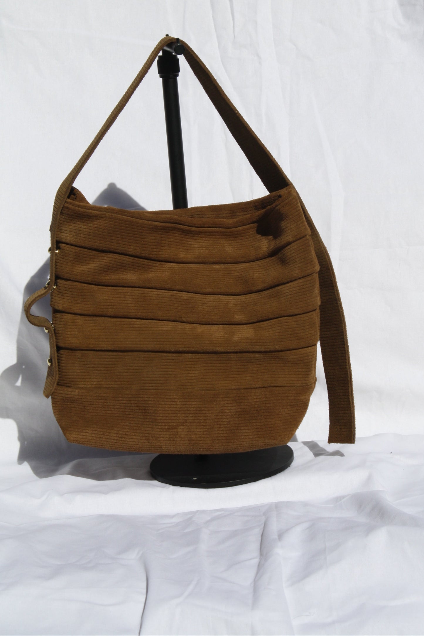 Brown Ribbed Suede Bucket Bag - Sample 5
