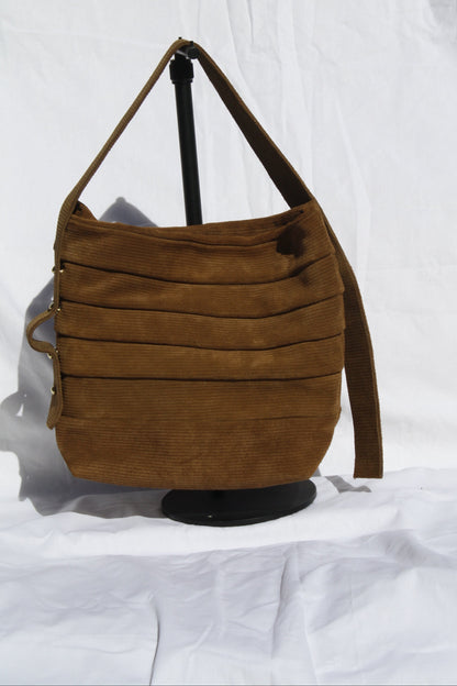 Brown Ribbed Suede Bucket Bag - Sample 5
