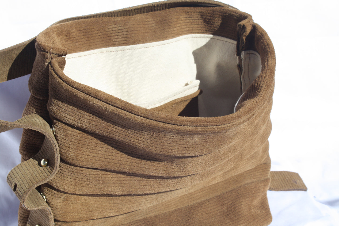 Brown Ribbed Suede Bucket Bag - Sample 5