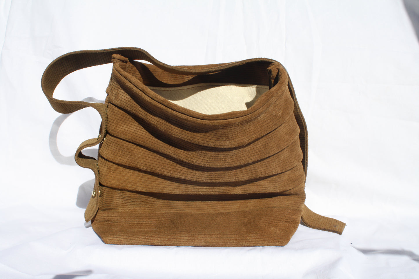 Brown Ribbed Suede Bucket Bag - Sample 5
