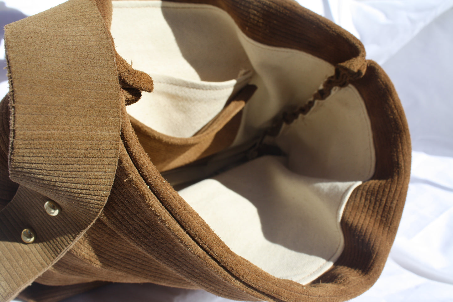 Brown Ribbed Suede Bucket Bag - Sample 5