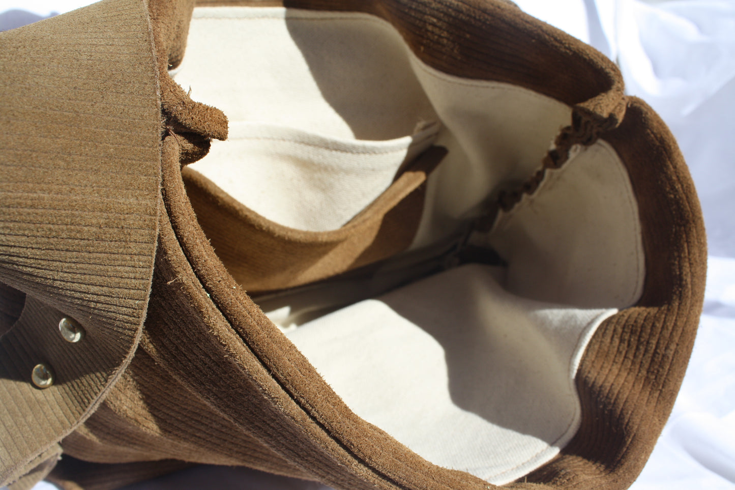 Brown Ribbed Suede Bucket Bag - Sample 5
